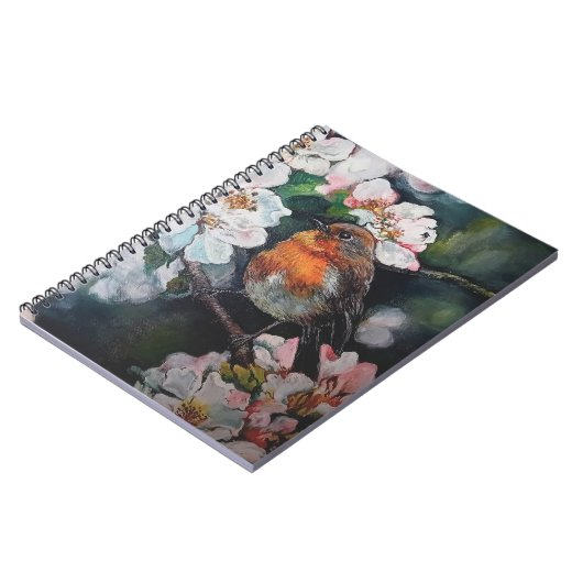 Robin mit Kirschblüte Notizblock (Linke Seite)