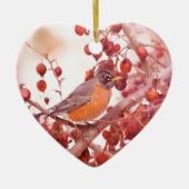 Robin mit Red Berries Keramik Ornament (Vorne)