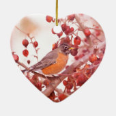 Robin mit Red Berries Keramik Ornament (Hinten)