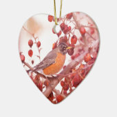 Robin mit Red Berries Keramik Ornament (Links)