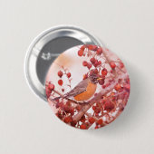 Robin mit roten Berries Button (Vorne & Hinten)