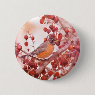Robin mit roten Berries Button