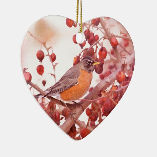 Robin mit roten Berries Keramikornament (Rechts)