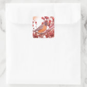 Robin mit roten Berries Quadratischer Aufkleber (Tasche)