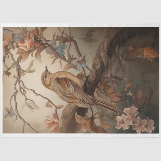 Robin mit weichen pastellfarbenen Blume decoupage Seidenpapier (Vorderseite)