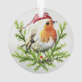 Robin mit Weihnachtsmannmütze und Schnee Ornament (Rückseite)