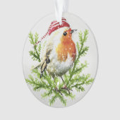 Robin mit Weihnachtsmannmütze und Schnee Ornament (Vorderseite)