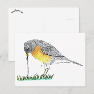 Robin mit Worm Postkarte