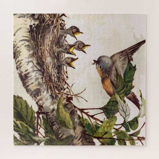 Robin-Muttervogel, der im Nest Bruchling füttre Puzzle (Horizontal)