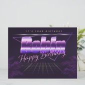 Robin Name Vorname lila retro Karte Geburtstag (Stehend Vorderseite)