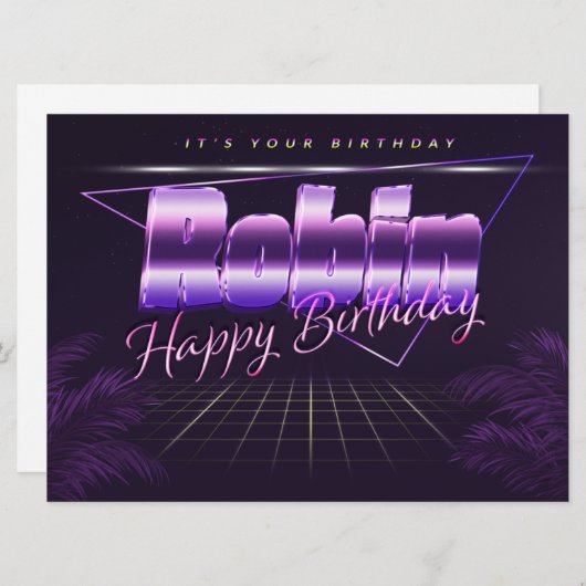 Robin Name Vorname lila retro Karte Geburtstag (Vorne/Hinten)