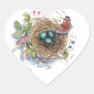 Robin Nest Herz-Aufkleber