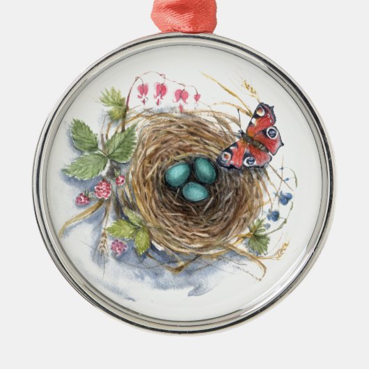 Robin Nest Ornament Aus Metall (Vorne)