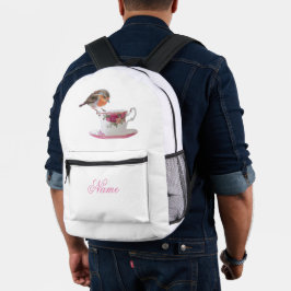 Robin on a Tee Cup Bedruckter Rucksack