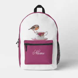 Robin on a Tee Cup Bedruckter Rucksack