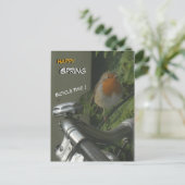 Robin on Bicycle Nah Up Happy Spring Postkarte (Stehend Vorderseite)