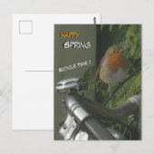 Robin on Bicycle Nah Up Happy Spring Postkarte (Vorne/Hinten)