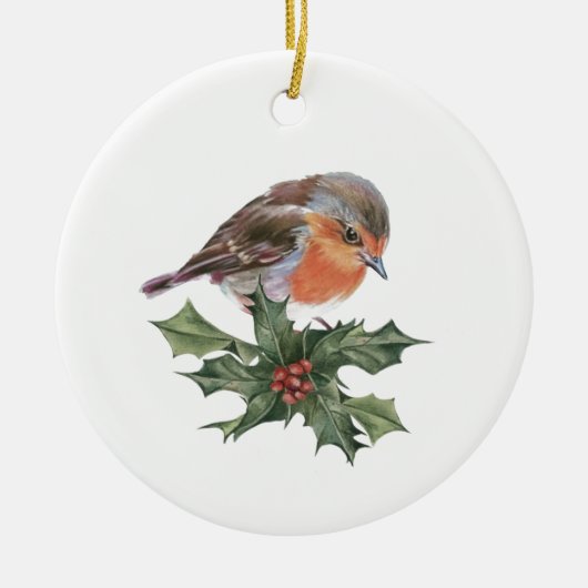 Robin on Holly Keramik Ornament (Vorne)