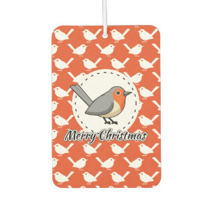 Robin on Orange White Bird Pattern - Merry Xmas Autolufterfrischer