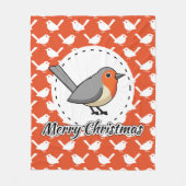 Robin on Orange White Bird Pattern - Merry Xmas Fleecedecke (Vorderseite)