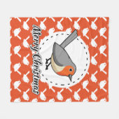 Robin on Orange White Bird Pattern - Merry Xmas Fleecedecke (Vorderseite (Horizontal))