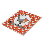 Robin on Orange White Bird Pattern - Merry Xmas Fliese (Seite)