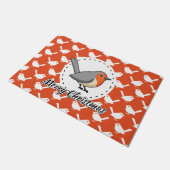Robin on Orange White Bird Pattern - Merry Xmas Fußmatte (Schrägansicht)