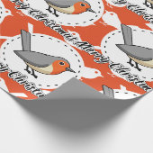 Robin on Orange White Bird Pattern - Merry Xmas Geschenkpapier (Ecke)