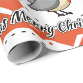 Robin on Orange White Bird Pattern - Merry Xmas Geschenkpapier (Rolleneckpunkt)
