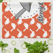 Robin on Orange White Bird Pattern - Merry Xmas Geschirrtuch (Gefaltet)