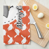 Robin on Orange White Bird Pattern - Merry Xmas Geschirrtuch (Viertel Falte)
