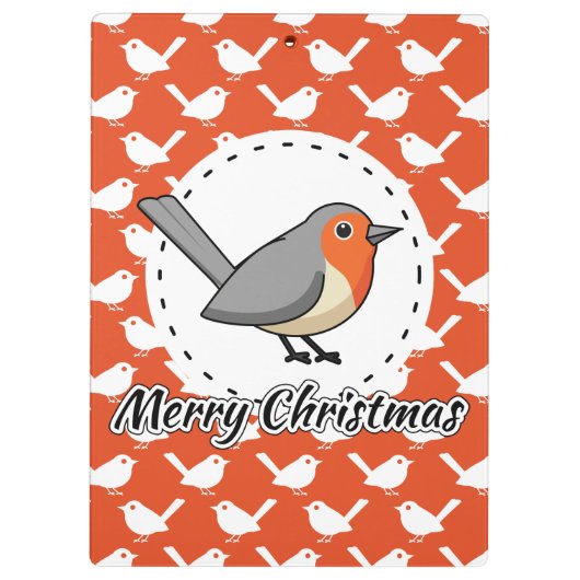 Robin on Orange White Bird Pattern - Merry Xmas Klemmbrett (Rückseite)