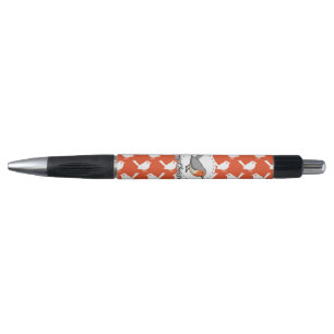 Robin on Orange White Bird Pattern - Merry Xmas Kugelschreiber