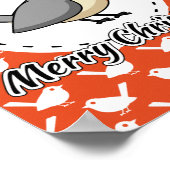 Robin on Orange White Bird Pattern - Merry Xmas Poster (Ecke)