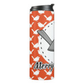 Robin on Orange White Bird Pattern - Merry Xmas Thermosbecher (Nach links gedreht)