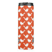 Robin on Orange White Bird Pattern - Merry Xmas Thermosbecher (Rückseite)