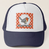 Robin on Orange White Bird Pattern - Merry Xmas Truckerkappe (Vorderseite)
