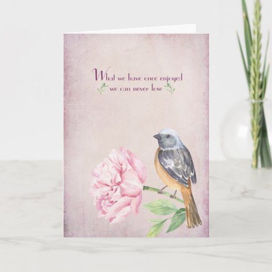 Robin on Peony Sympathy Card Karte (Vorderseite)