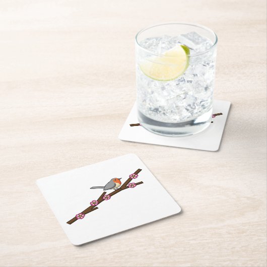 Robin on Sakura Rechteckiger Pappuntersetzer (Vor Ort)