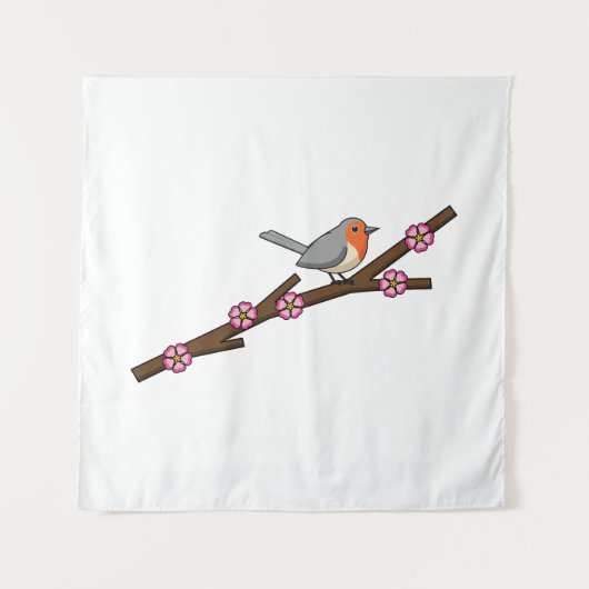 Robin on Sakura Wandteppich (Vorderseite)