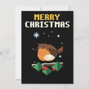 Robin Pixel Art Weihnachtskarte Feiertagskarte