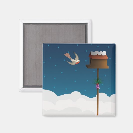 Robin, quadratischer Magnet (Vorderseite/Rückseite)