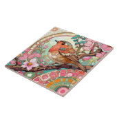 Robin Red Breast Bird Rosa Blütenblumen Fliese (Seite)