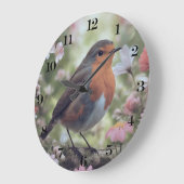 Robin Red Breast in Nature | Bäume und Blume Große Wanduhr (Winkel)