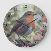 Robin Red Breast in Nature | Bäume und Blume Große Wanduhr (Vorderseite)