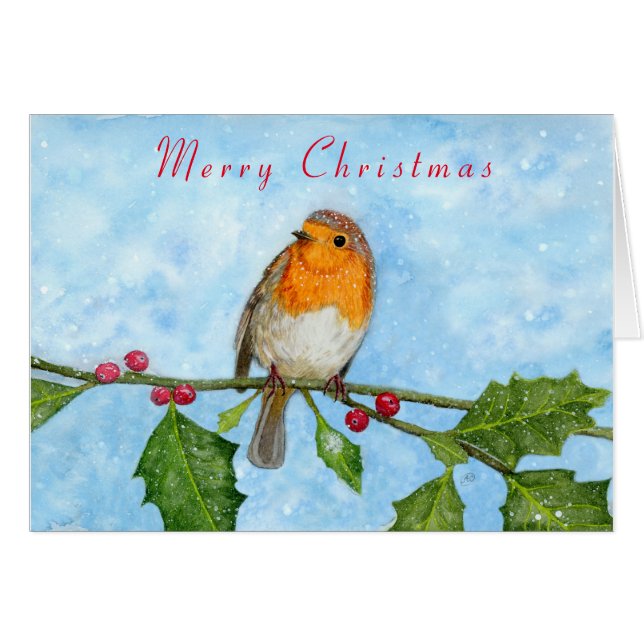 Robin Red Brust Faltschachtel Weihnachtskarte (Vorderseite (Horizontal))