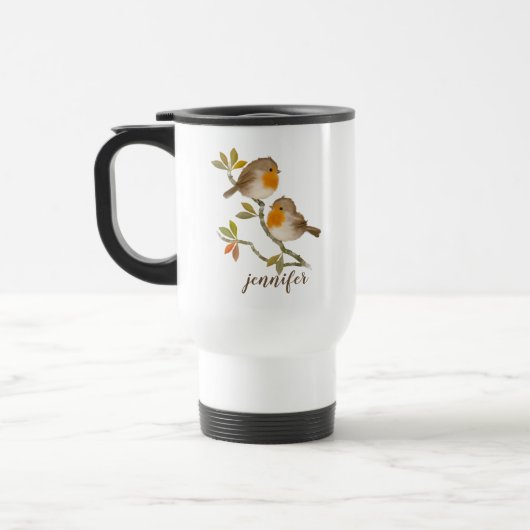 Robin Redust Birds Personalisiert Travel Mug Reisebecher (Links)