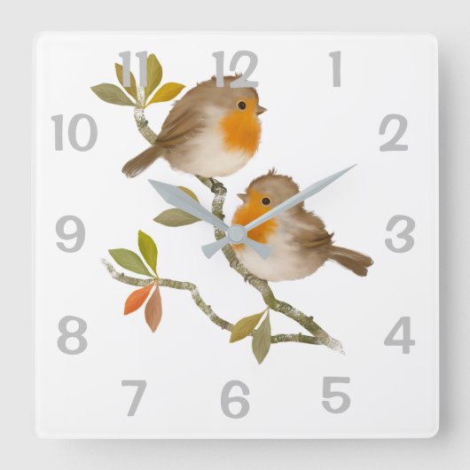 Robin Redust Birds Wall Clock Quadratische Wanduhr (Vorderseite)