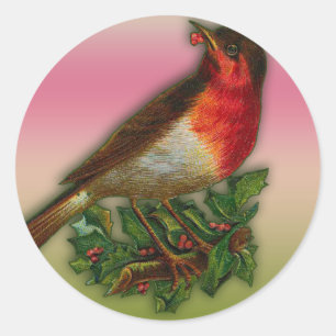 Robin-Rotbrust mit Holly-Berry-Karten Runder Aufkleber