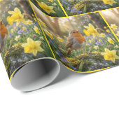 Robin Singing Into a Daffodil Geschenkpapier (Rolleneckpunkt)